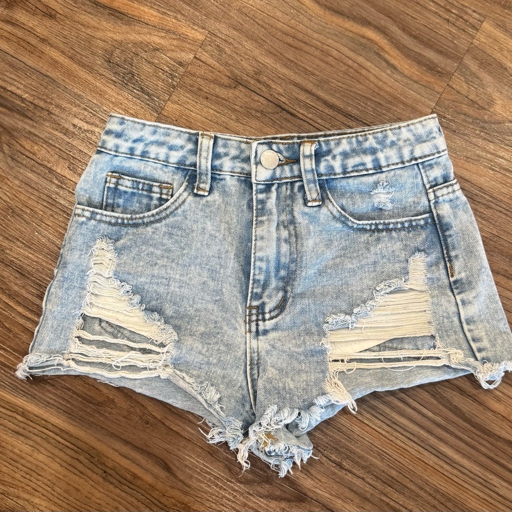 SHEIN Blue Distressed Denim Shorts